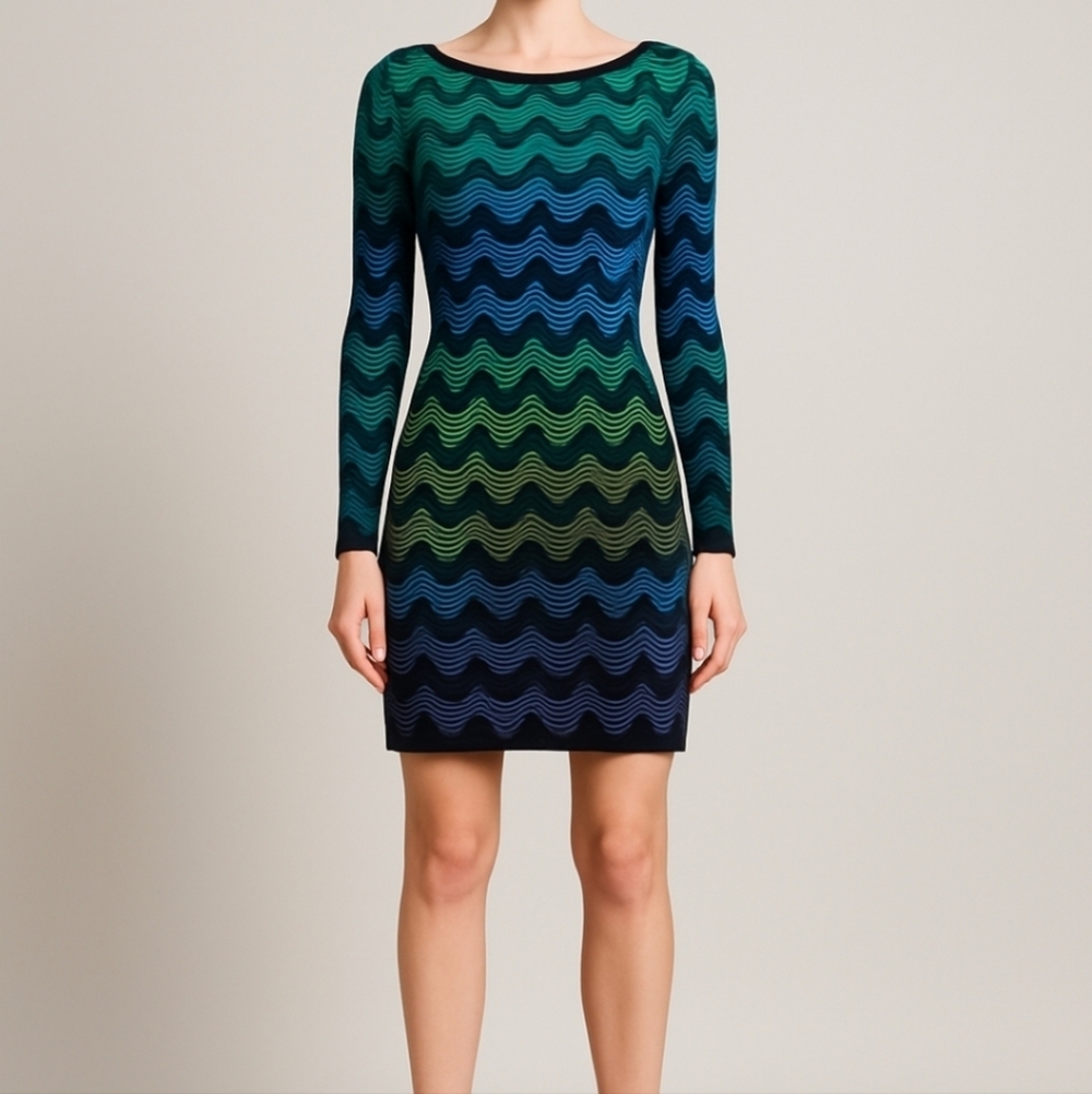 M Missoni Wave Knit Long Sleeve Bodycon Dress Size 40 IT SMulticolor - Picture 2 of 14
